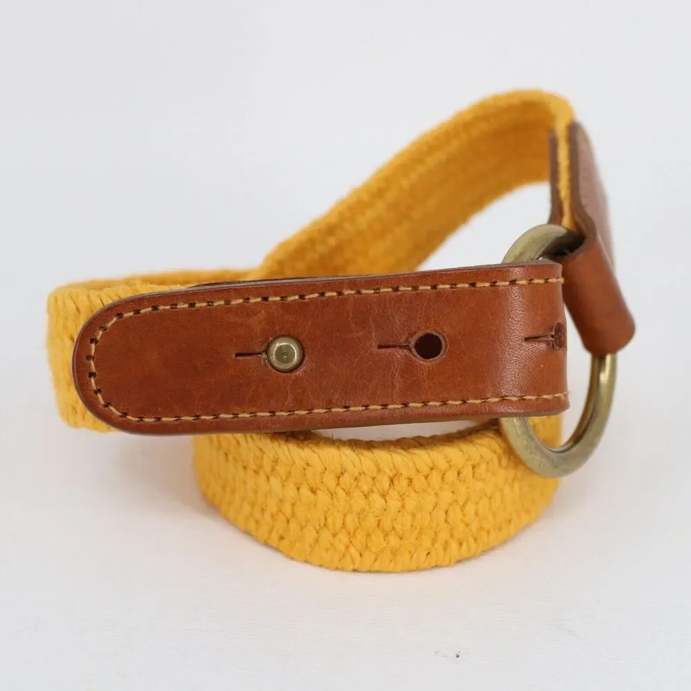 Linea Pelle Belt Medium Orange Gold Jute Stretch Leather Trim Brass Ring Tab